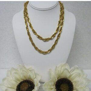 Vintage Signed Roget Gold Tone Long Rope Chain Link Necklace Versatile Stylish